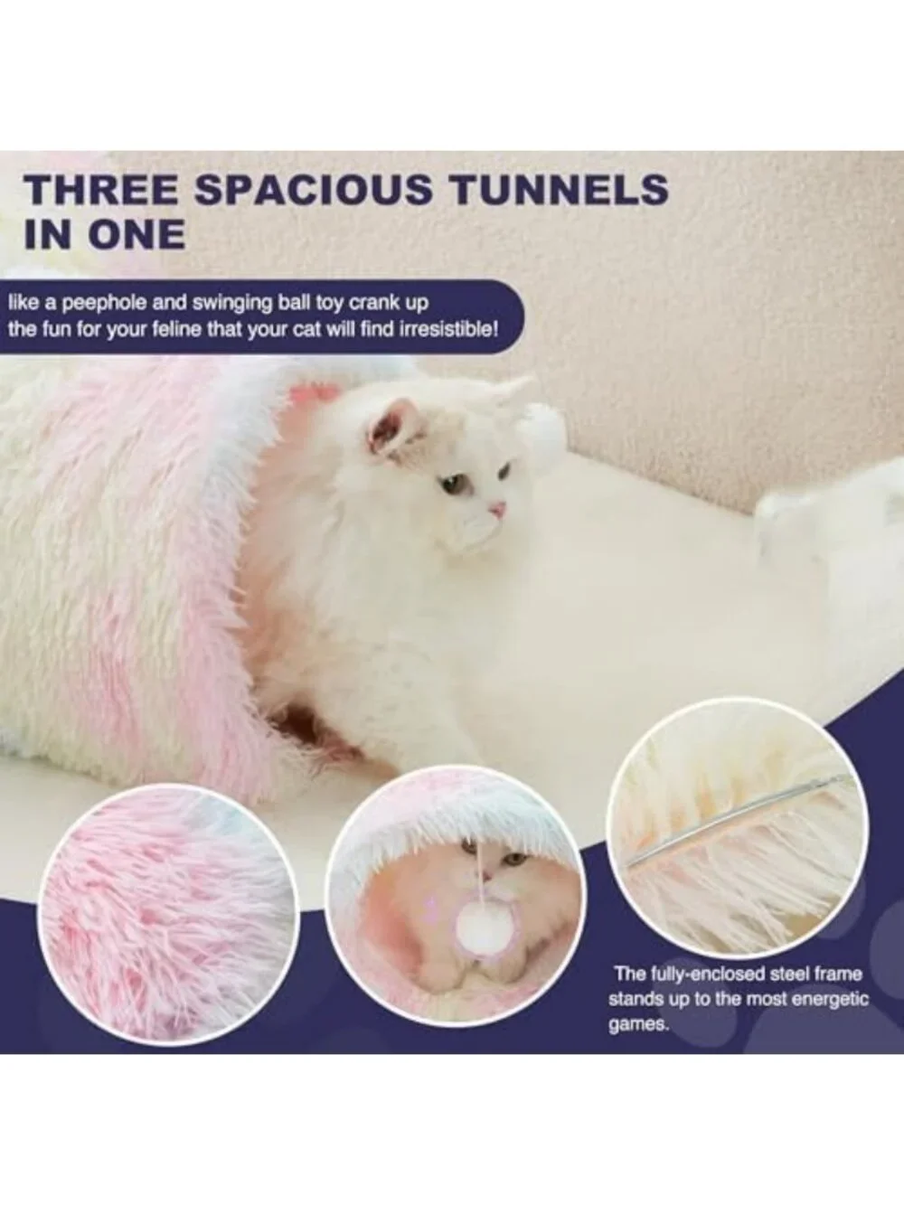 3-Way Collapsible Plush Cat Tunnel - Fun Indoor Toy for Kittens & Small Pets